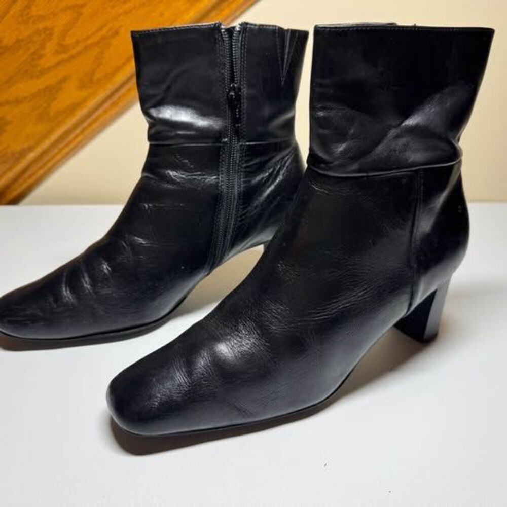 AJ Valenci Black Leather Heel Ankle Boots